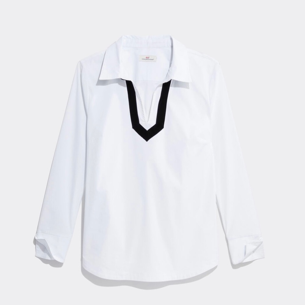 Vineyard Vines Velvet Trim Popover Top Blouse Tunic XS